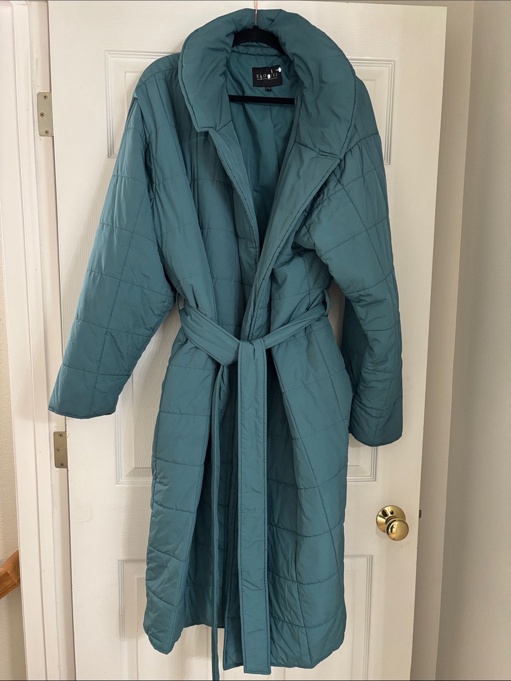 Eloquii Teal Quilted Belted Long Robe Coat - Womens Plus 26/28W